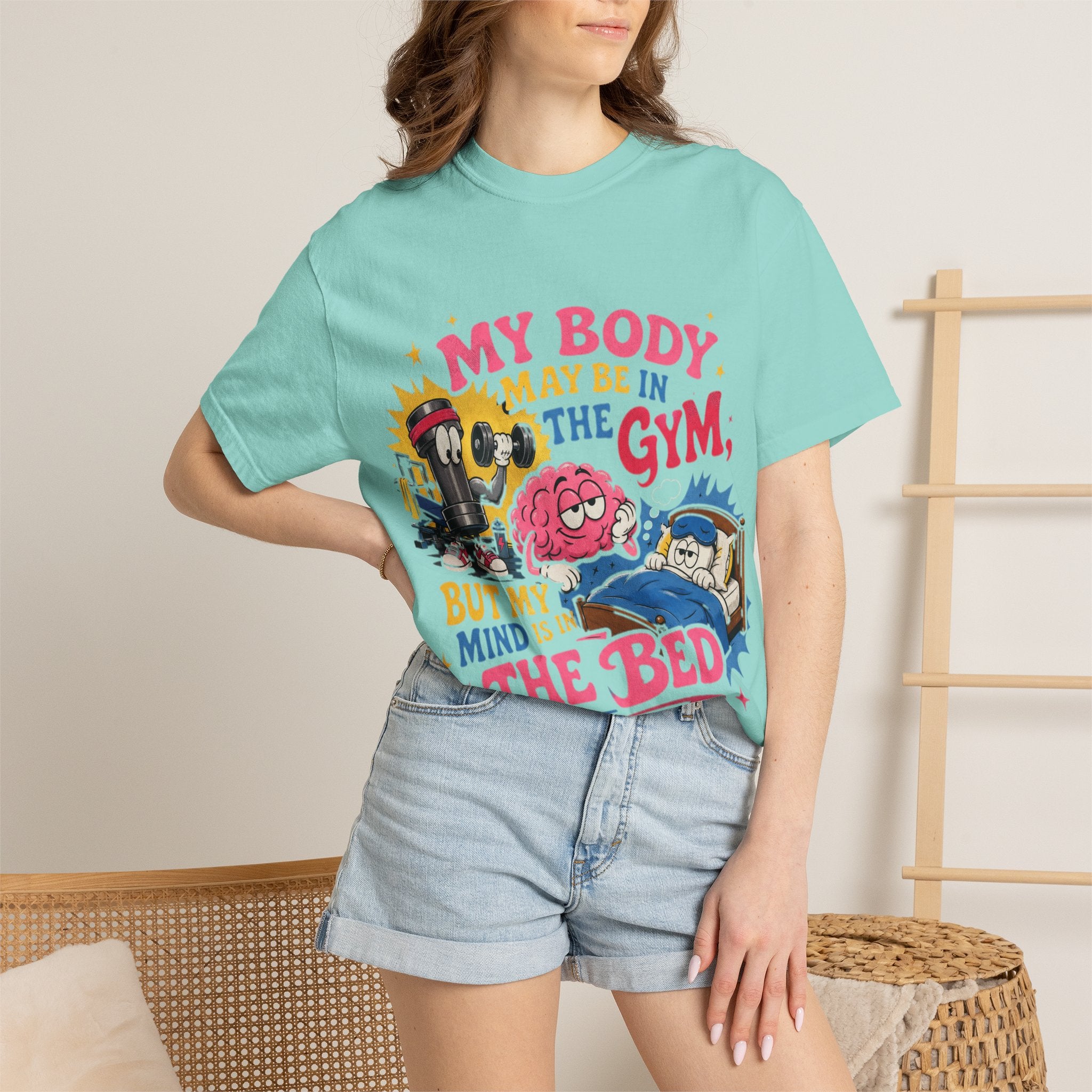 My Body May Be in the Gym But My Mind Is in the Bed T-shirt | Funny Fitness Sleep Tee
