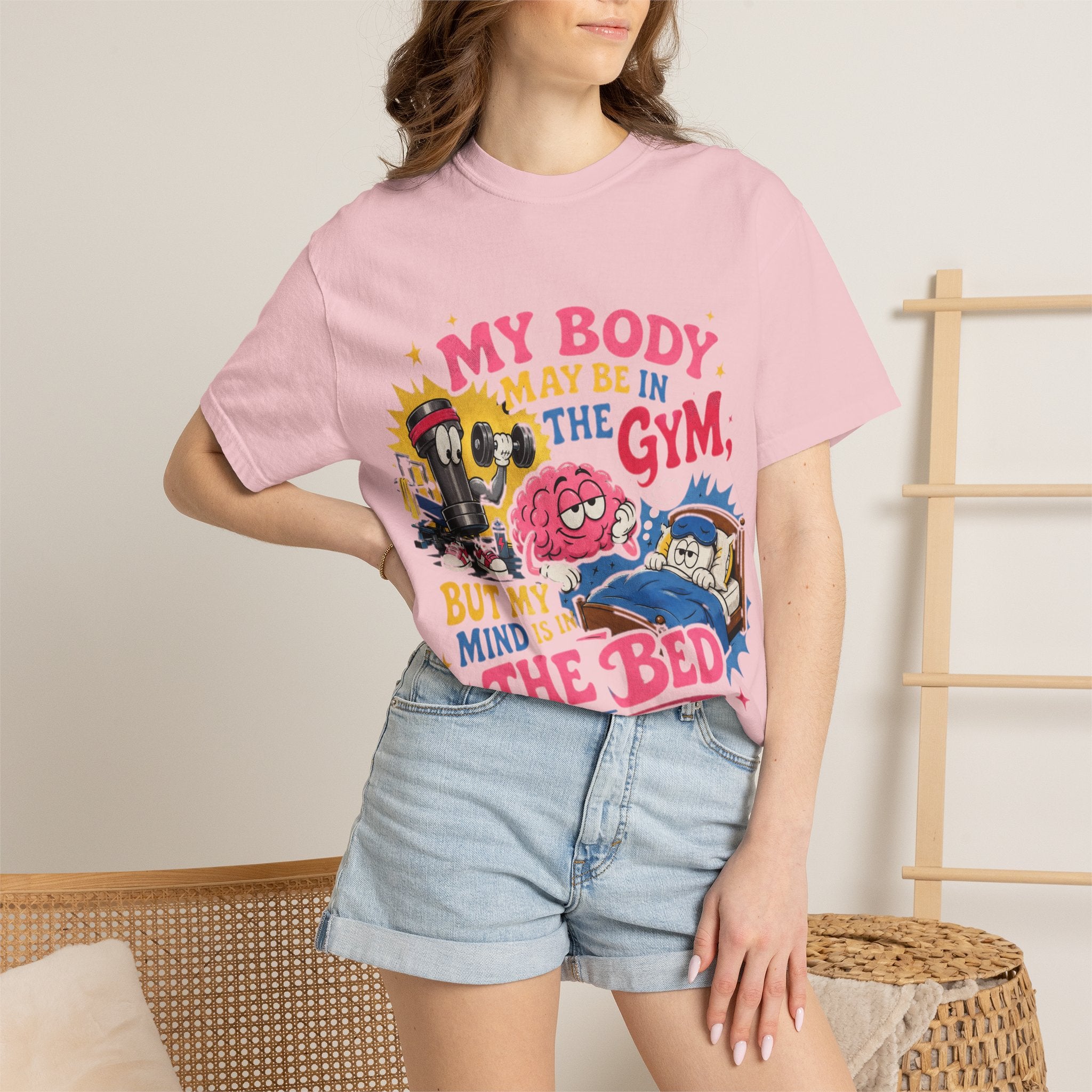 My Body May Be in the Gym But My Mind Is in the Bed T-shirt | Funny Fitness Sleep Tee