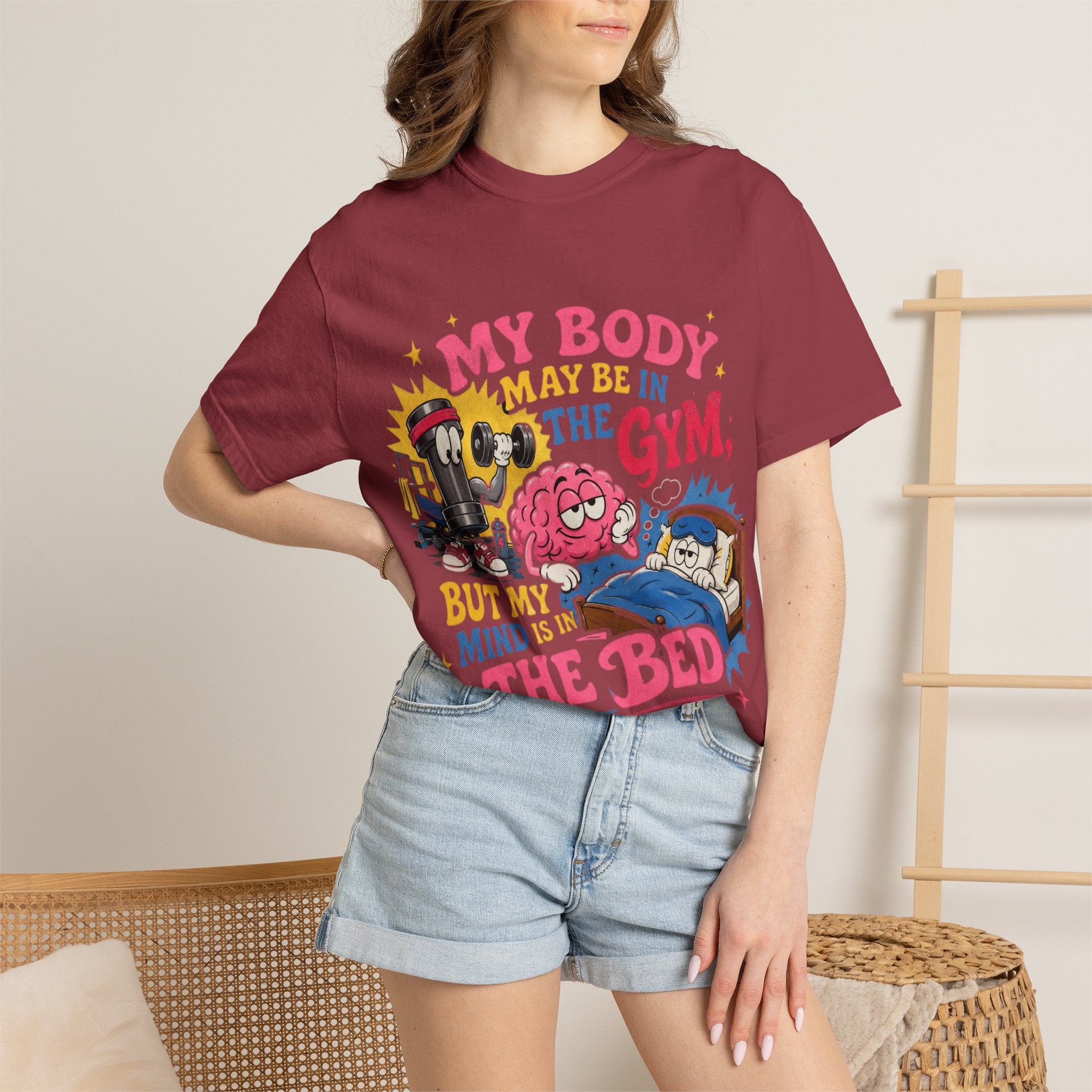 My Body May Be in the Gym But My Mind Is in the Bed T-shirt | Funny Fitness Sleep Tee