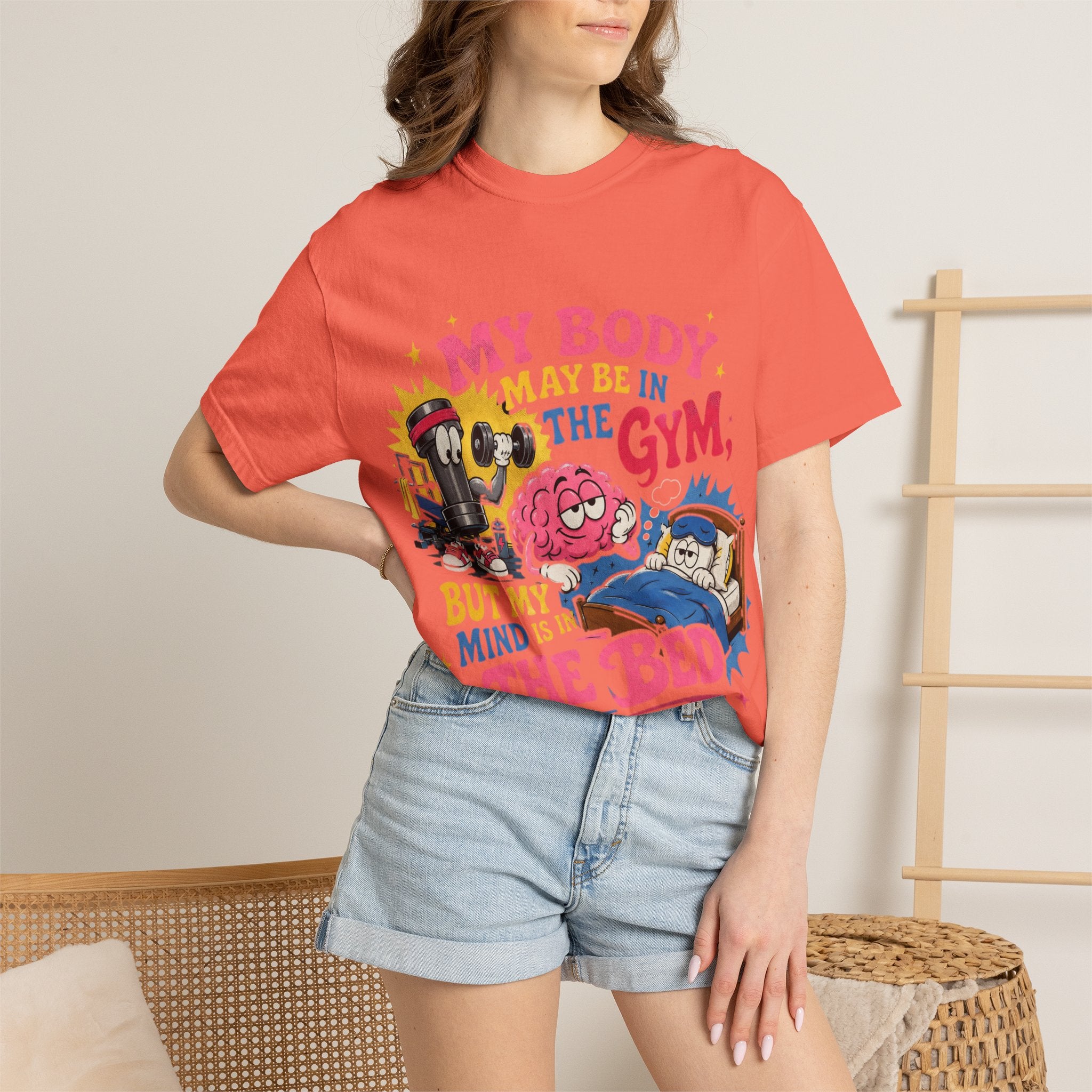 My Body May Be in the Gym But My Mind Is in the Bed T-shirt | Funny Fitness Sleep Tee